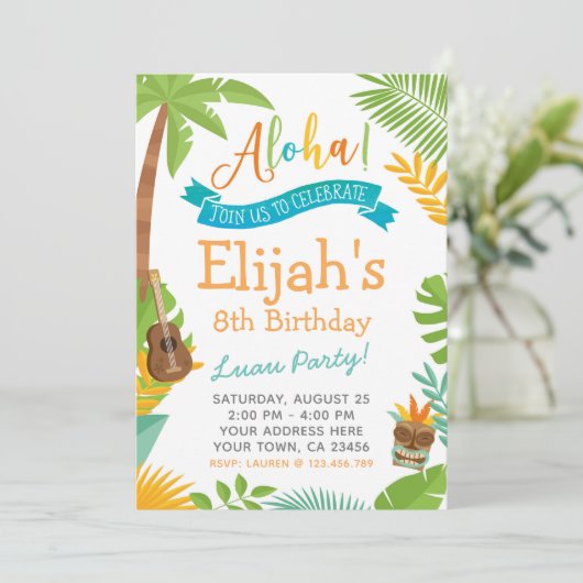 Luau Birthday Uitnodiging (Staand voorkant)