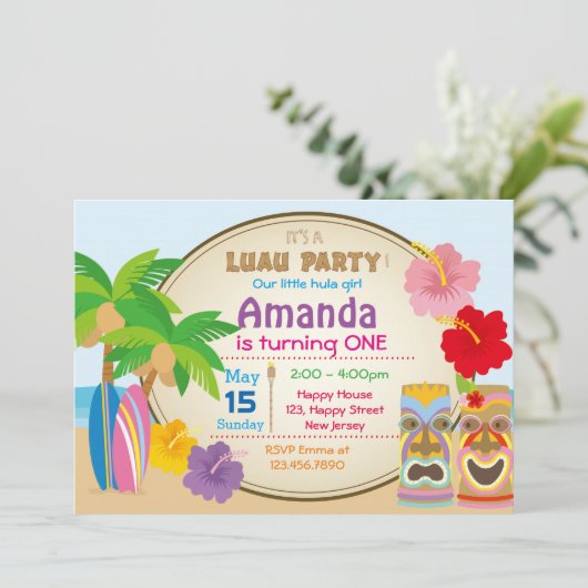 Luau Birthday Uitnodiging (Staand voorkant)