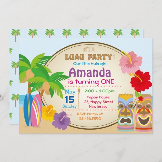 Luau Birthday Uitnodiging (Voorkant / Achterkant)
