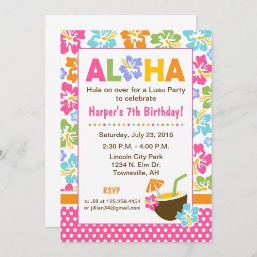 Luau Birthday Uitnodiging (Voorkant / Achterkant)