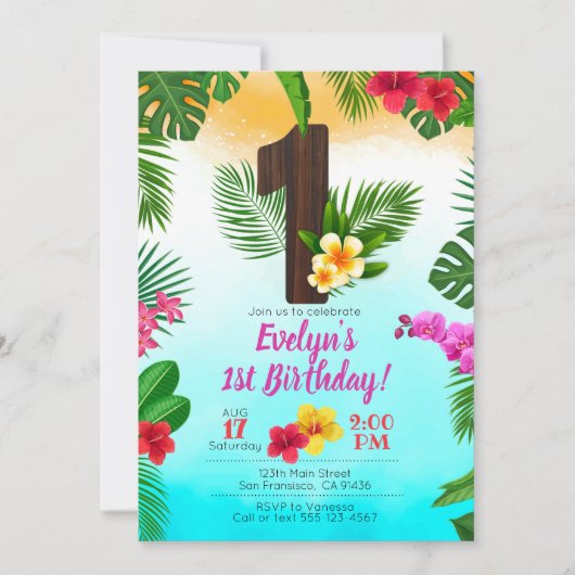 Luau Birthday, Uitnodiging Luau Partij 1ste verjaa (Voorkant)