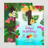Luau Birthday, Uitnodiging Luau Partij 1ste verjaa (Voorkant / Achterkant)