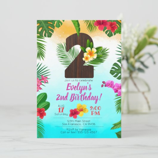 Luau Birthday, Uitnodiging Luau Partij 2e verjaard (Staand voorkant)