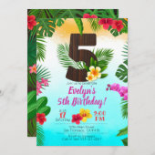 Luau Birthday, Uitnodiging Luau Partij 5e verjaard (Voorkant / Achterkant)