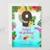 Luau Birthday, uitnodiging Luau Party 9th Birthday (Voorkant)