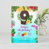 Luau Birthday, uitnodiging Luau Party 9th Birthday (Staand voorkant)