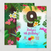 Luau Birthday, uitnodiging Luau Party 9th Birthday (Voorkant / Achterkant)