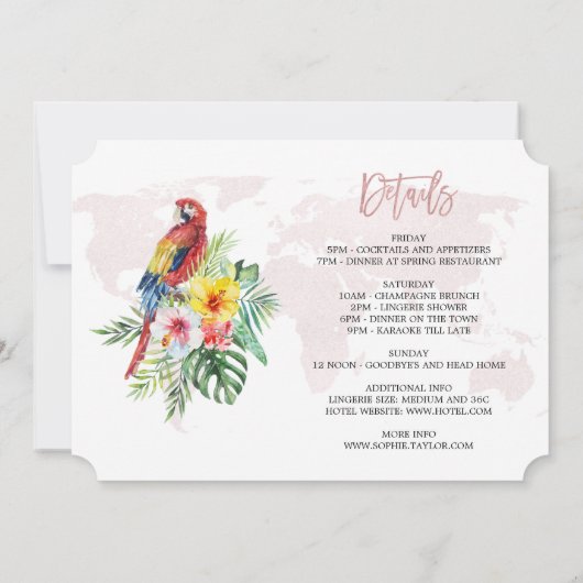 Luau Bloemrijke Roze Goud Bachelorette Kippetjes W Kaart (Achterkant)