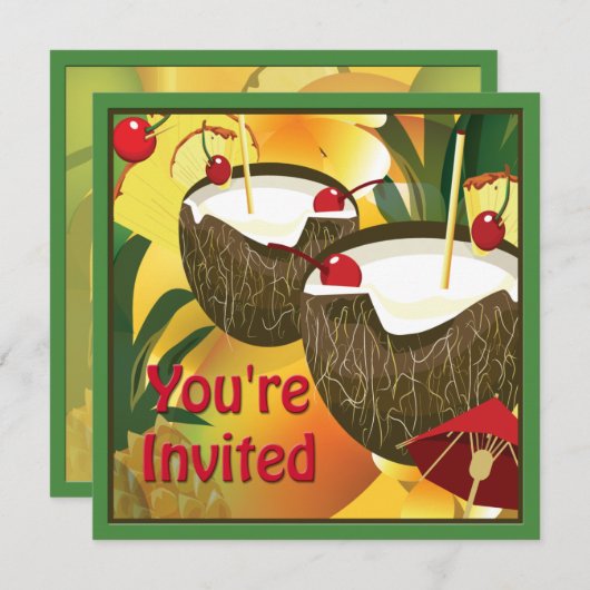Luau Coconut Drink Party Invitation Kaart (Voorkant / Achterkant)