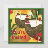 Luau Coconut Drink Party Invitation Kaart (Voorkant)