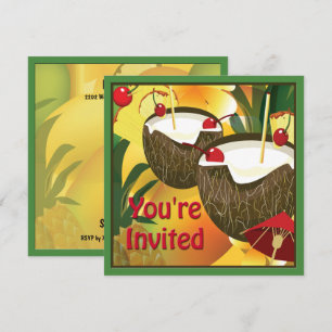 Luau Coconut Drink Party Invitation Kaart