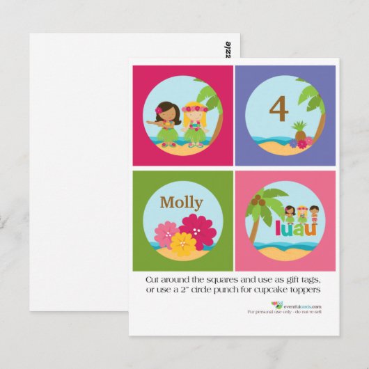Luau Cupcake Toppers Briefkaart (Voorkant / Achterkant)