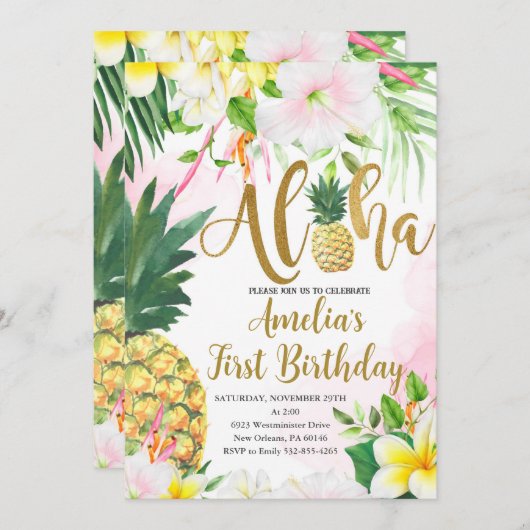 Luau eerste verjaardag, tropische verjaardag, Aloh Kaart (Voorkant / Achterkant)