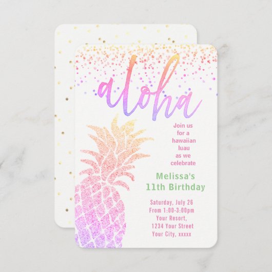 luau faux glitter pineapple verjaardag kaart (Voorkant / Achterkant)