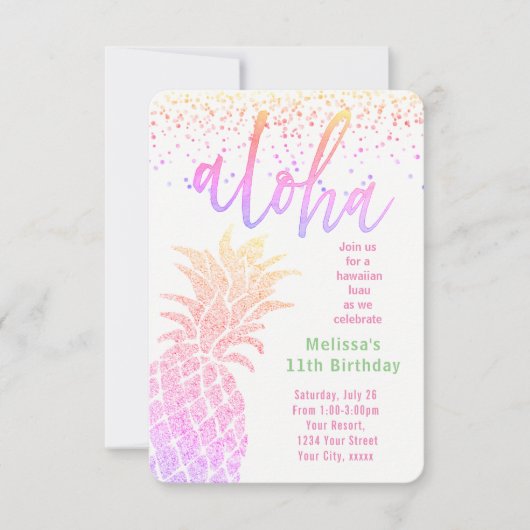 luau faux glitter pineapple verjaardag kaart (Voorkant)