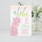 luau faux glitter roze anananas zomerverjaardag kaart (Staand voorkant)