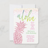 luau faux glitter roze anananas zomerverjaardag kaart (Voorkant)