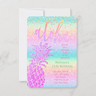 Luau faux paarse glitter ananas verjaardagsfeestje kaart