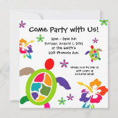 Luau-feest hibiscusbloemen schildpad kleurrijk kaart (Achterkant)