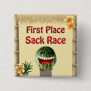 Luau-feest Tiki-hut 1e plaats Watermeloen Zaklopen Vierkante Button 5,1 Cm