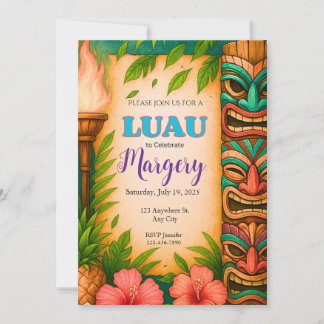 Luau Feest Uitnodiging, Bewerkbare Tropische Tiki  Kaart
