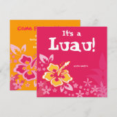 Luau-feest uitnodiging hibiscus bloem roze (Voorkant / Achterkant)