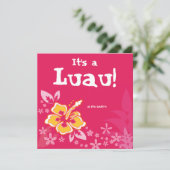 Luau-feest uitnodiging hibiscus bloem roze (Staand voorkant)