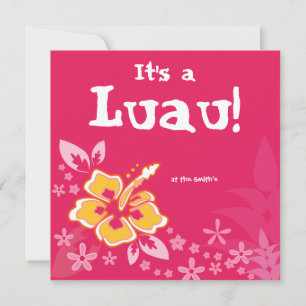Luau-feest uitnodiging hibiscus bloem roze