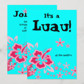 Luau-feest uitnodiging hibiscus bloem roze blauw 2 (Voorkant / Achterkant)
