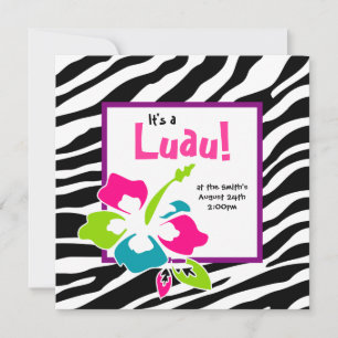 Luau-feest uitnodiging Hibiscus Zebra Roze Blauw L