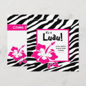Luau-feest uitnodiging Hibiscus Zebra Roze Zwart (Voorkant / Achterkant)