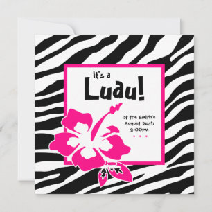 Luau-feest uitnodiging Hibiscus Zebra Roze Zwart