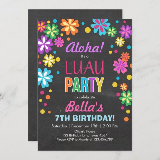 Luau feestuitnodiging Tropische Verjaardag Aloha Kaart (Voorkant / Achterkant)