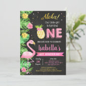  Luau Flamingo Tropical 1st Birthday Invitations Kaart (Staand voorkant)