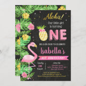  Luau Flamingo Tropical 1st Birthday Invitations Kaart (Voorkant / Achterkant)