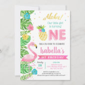  Luau Flamingo Tropical 1st Birthday Invitations Kaart (Voorkant)