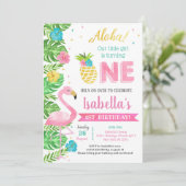  Luau Flamingo Tropical 1st Birthday Invitations Kaart (Staand voorkant)