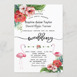 Luau Flamingo Tropical Floral Handwriting Wedding Kaart