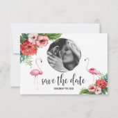 Luau Flamingo Tropical Floral Photo Save the Date (Voorkant)