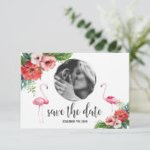 Luau Flamingo Tropical Floral Photo Save the Date (Staand voorkant)