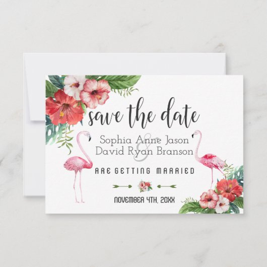 Luau Flamingo Tropical Floral Photo Save the Date (Achterkant)