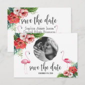 Luau Flamingo Tropical Floral Photo Save the Date (Voorkant / Achterkant)