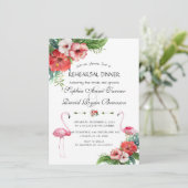 Luau Flamingo Tropical Floral Rehearsal Kaart (Staand voorkant)