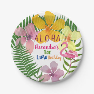 Luau Floral Meisje's 1e Verjaardag Papieren Bordje