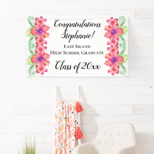 Luau Flowers Gepersonaliseerd Afstuderen Banner Si (Insitu)
