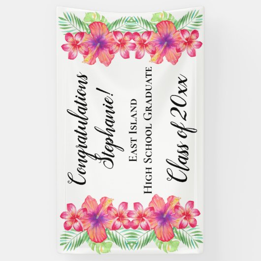 Luau Flowers Gepersonaliseerd Afstuderen Banner Si (Verticaal)