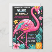 Luau Fly Pink Flamingo Pool Party 1e verjaardag Kaart (Voorkant)