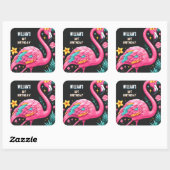 Luau Fly Pink Flamingo Pool Party 1e verjaardag Vierkante Sticker (Vel)