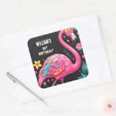 Luau Fly Pink Flamingo Pool Party 1e verjaardag Vierkante Sticker (Envelop)