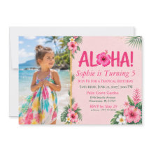 Luau Foto Roze Tropische Bloemige Aloha Verjaardag